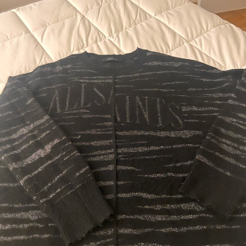 Allsaints Black & Silver Striped Sweater